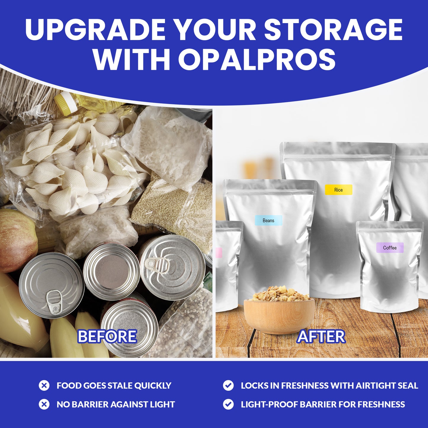 Opalpros 70 pcs 14 Mil mylar bags for food storage