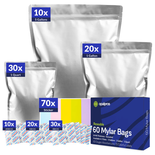 Opalpros 60 pcs 14 Mil mylar bags for food storage