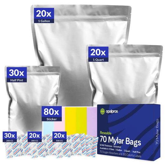 Opalpros 70 pcs 14 Mil mylar bags for food storage