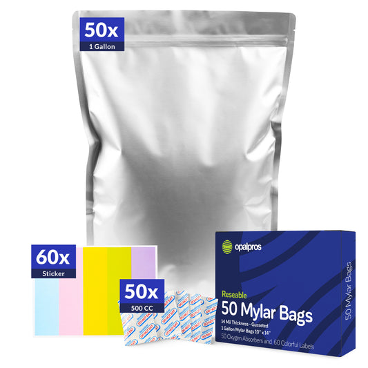 Opalpros 50 pcs 14 Mil mylar bags for food storage